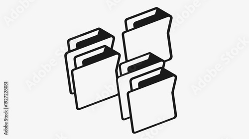 Black and white line art depicting a cluster of file folders, arranged in a visually appealing composition