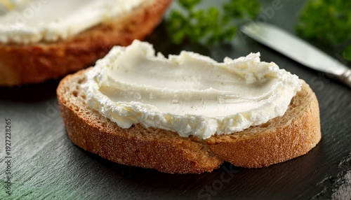 Cream Cheese Spread Thickly On A Slice Of Bread