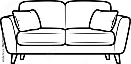 Comfortable couch icon featuring simple line art design for living room and lounge furniture – Black Vector Illustration