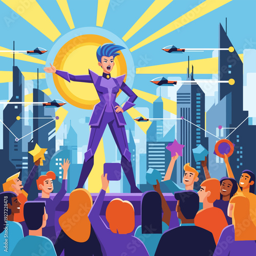 Man Standing on Stage Performing.