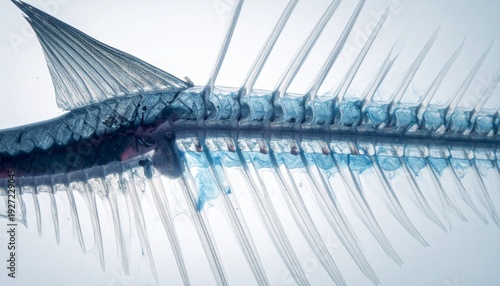 Marine Skeleton: An artistic, intricate shot reveals the delicate and complex skeletal structure of a marine creature, showcasing its internal design. 