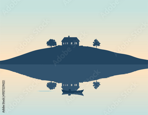 Ancient city temple at sunset with mountains and desert landscape vector illustration