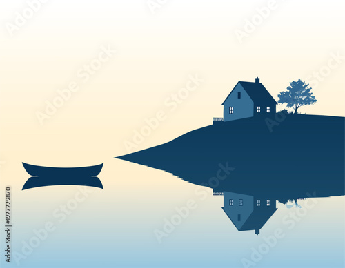House on the Water by the Sea Vector Illustration