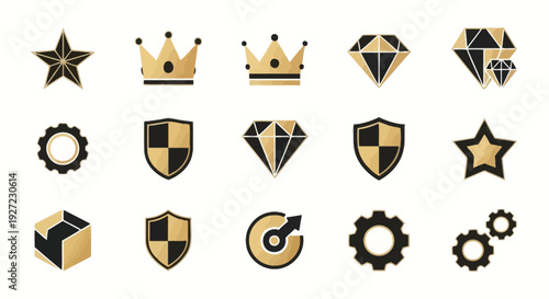 Black and gold shiny icons set.