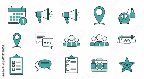 Collection of business communication icons.