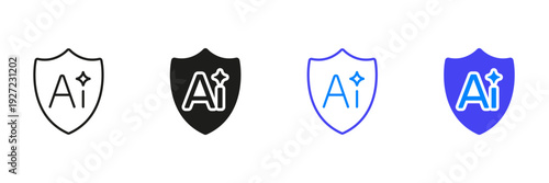 Data Protection Shield with Ai technology Icon Set. Artificial Intelligence Security And Data Privacy Symbol Collection. Cybersecurity And Technology Safety. Isolated Vector Illustration