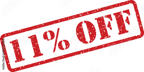 A clear red distressed rubber stamp effect displaying the specific message 11% OFF against a clean white surface