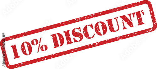 A striking red distressed rubber stamp effect clearly showing the text 10% DISCOUNT on a bright white canvas