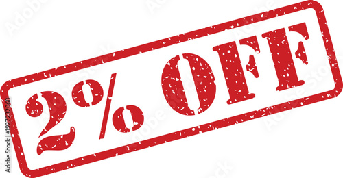 A striking red grunge stamp clearly displaying a two percent discount on products or services