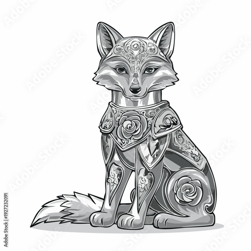 Detailed Black and White Fox Illustration.