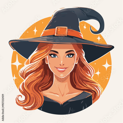 Woman Wearing Black Witch Hat Portrait.