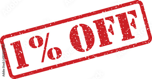 A vibrant red distressed rubber stamp effect displaying the words 1% OFF on a clean white background