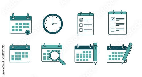 Calendars and clock icons set.