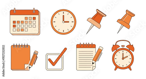 Collection of office stationery icons.