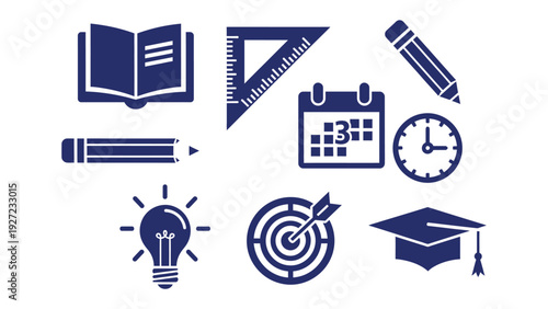 Education and learning icons: a collection of stylized educational icons against an image, symbolizing the pursuit of knowledge. the image evokes feelings of learning, growth.