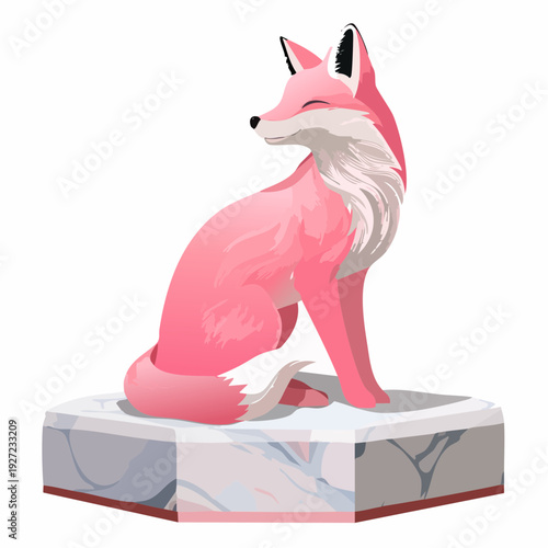 Pink Fox Figurine Standing on Marble Base.