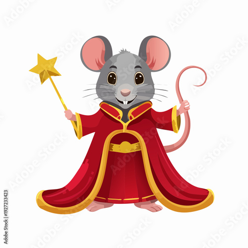 Cartoon Mouse Wizard with Magic Wand 1.