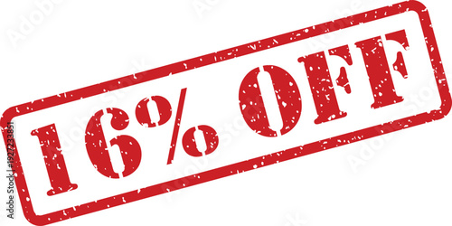 An impactful red 16 percent off stamp communicates special limited time offers to customers