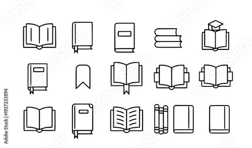 Line Art Textbook and Literature Book Icons Pack with Editable Stroke Vector Isolated on White Background