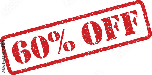 This distinctive red grunge rubber stamp prominently displays a 60% OFF deal, set against a pristine white background