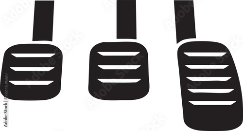 Set of three black car pedals clutch brake and accelerator flat vector illustration for automotive design and UI elements isolated on white