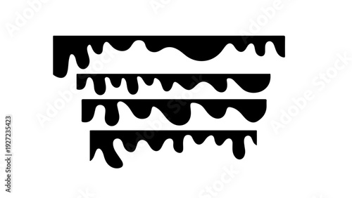 , liquid dripping, Black Liquid Drip Borders Set, isolated PNG transparent background.