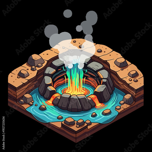 Volcanic Eruption with Lava and Smoke Illustration.