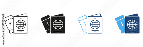 Passport And Boarding Pass Icon Set. Travel Documentation, International Journey, And Flight Ticket Symbol Collection. Essential Travel Items. Isolated Vector Illustration