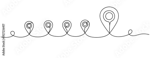 Minimalist line art depicting a sequence of location pins design. No editable stroke
