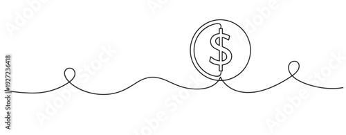 Minimalistic line art of fishing hook with dollar sign symbolizing financial investment. No editable stroke