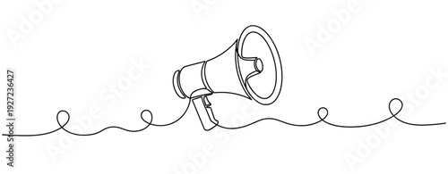 Continuous line drawing of a megaphone for communication and announcement concepts. No editable stroke