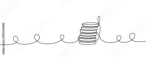 Minimalist continuous line art of thread and stacked spools. No editable stroke