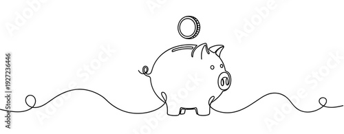Minimalist piggy bank with coin: symbolizing savings and financial growth. No editable stroke