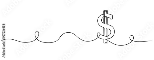 Continuous line drawing of dollar sign symbolizing financial flow. No editable stroke