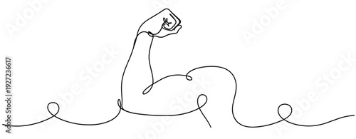Continuous line drawing of flexed arm symbolizing strength and determination. No editable stroke