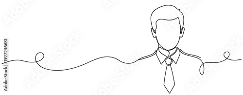 Minimalist line art of caucasian male in business attire with tie. No editable stroke