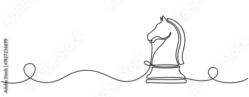 Minimalist line art knight chess piece in continuous style. No editable stroke