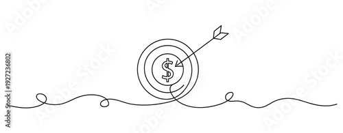 Minimalist line art target with arrow and dollar sign symbolizing financial success. No editable stroke