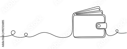 Minimalist continuous line drawing of an open wallet design. No editable stroke