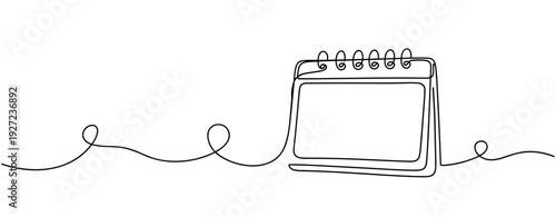 Continuous line drawing of a desk calendar with spiral binding on white background. No editable stroke