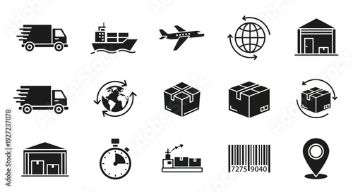 Logistics Icons for Transportation and Delivery Services.