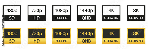 Fotografía Video Resolution Icons Set