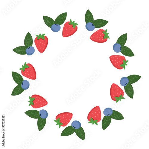 Berry Floral Wreath with Strawberry and Leaf Decorative Frame