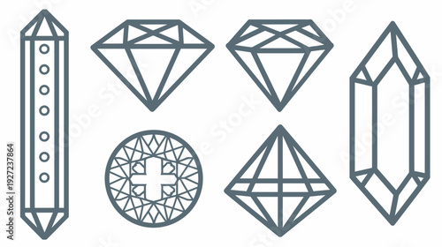 Stylized illustrations of gemstones and crystals, rendered in a modern, minimalistic flat style