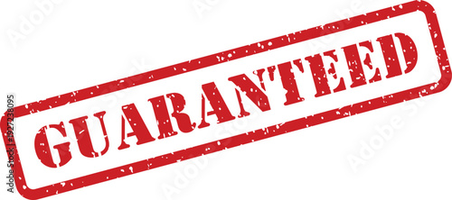 A bold red GUARANTEED rubber stamp assures quality and reliability on a simple white backdrop