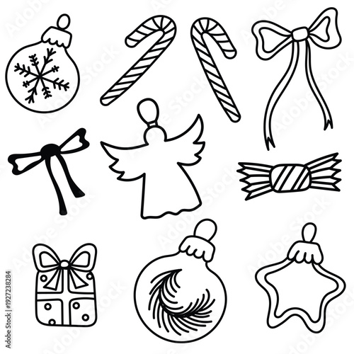 Christmas Toy Doodle Set with Holiday Decoration Outline Collection