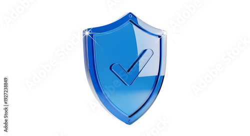 Free Download Blue glossy shield with checkmark icon, 3D security protection symbol for cyber safety, shiny metallic guard emblem for data privacy and insurance - GFXLoad