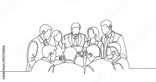 Diverse group of professionals in a meeting illustration. No editable stroke