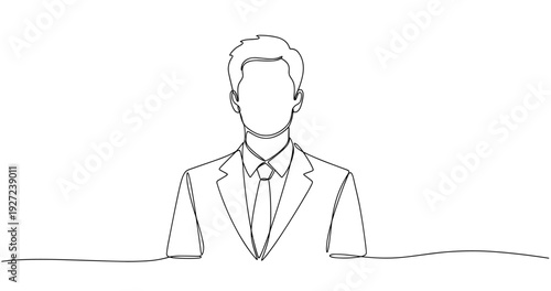 Minimalist line drawing of anonymous person in suit. No editable stroke