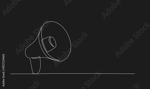 Continuous Line Drawing of a Megaphone Icon on a Black Background